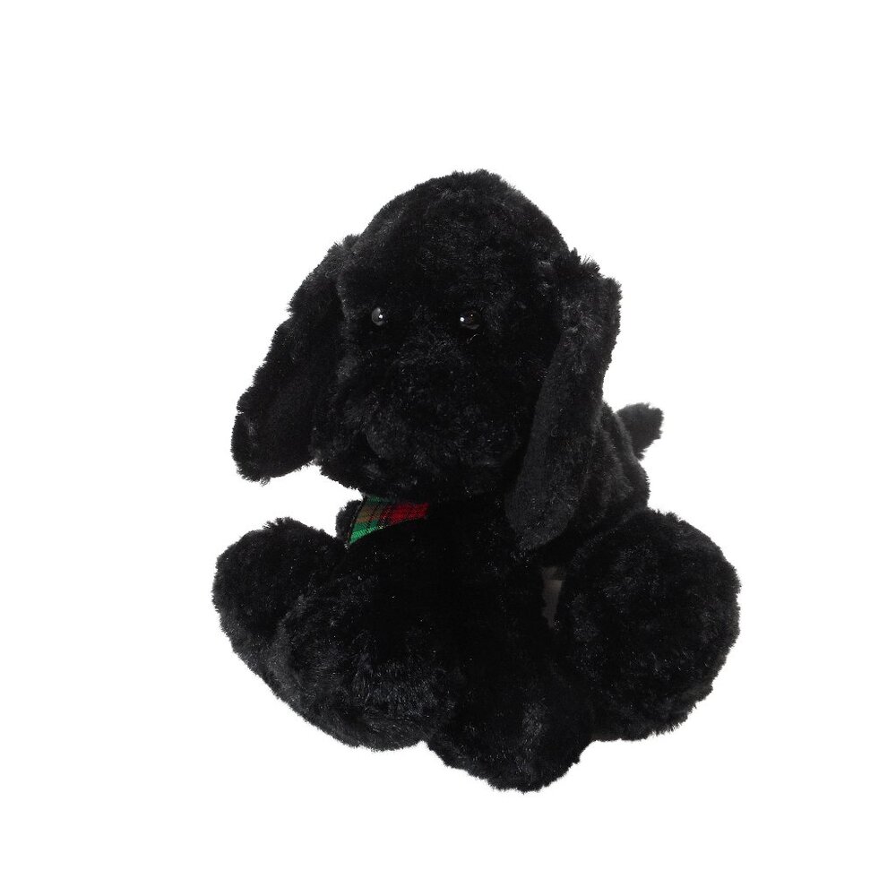 Gund Plush Puppy Jangles Black Lab Poodle Dog Jingle Bell Paws Plaid Bow 6" Tall